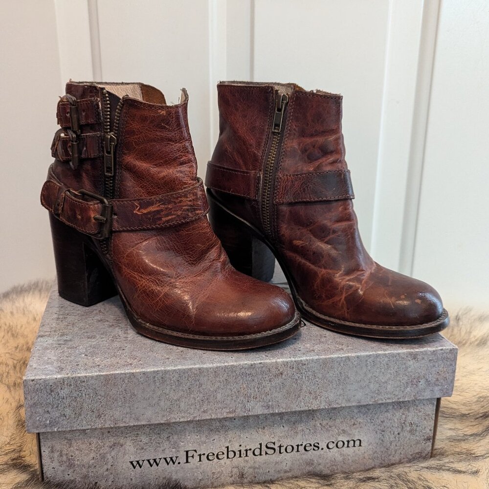 Freebird FB-BOLO Womens Leather Boots 7 Distressed 025 Ankle Buckle Strap